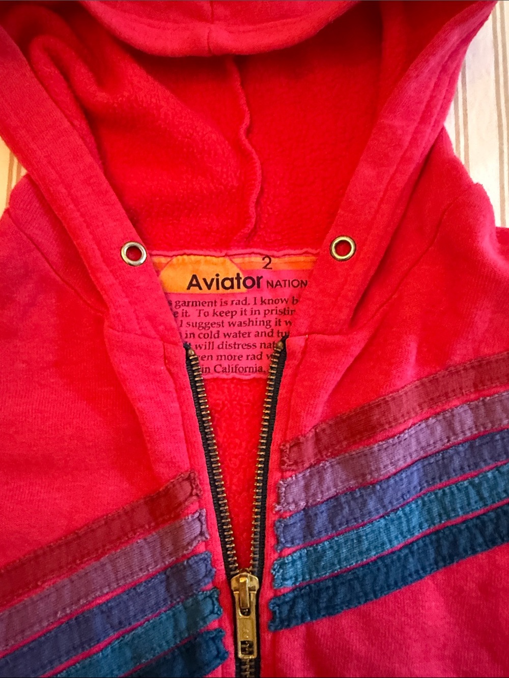 Aviator Nation Kids Hot Pink Hooded Zip Sweatshirt with Signature Stripes size 2 - Picture 4 of 7